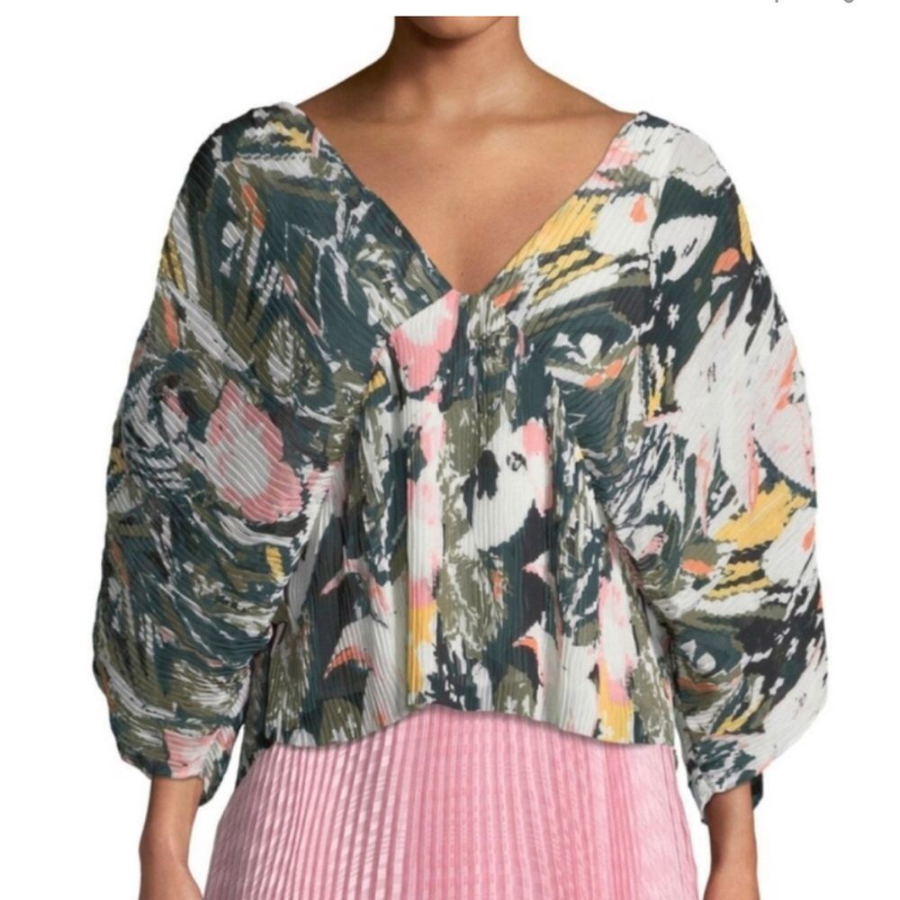 Club Monaco floral pleated blouse